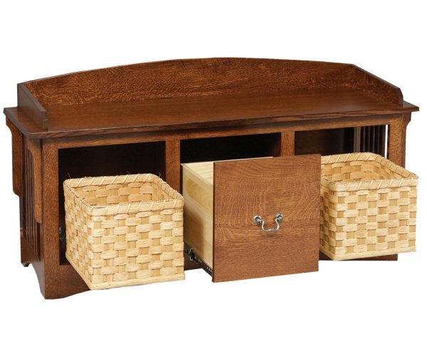 Mission Slat Bench W/ Baskets & Drawers