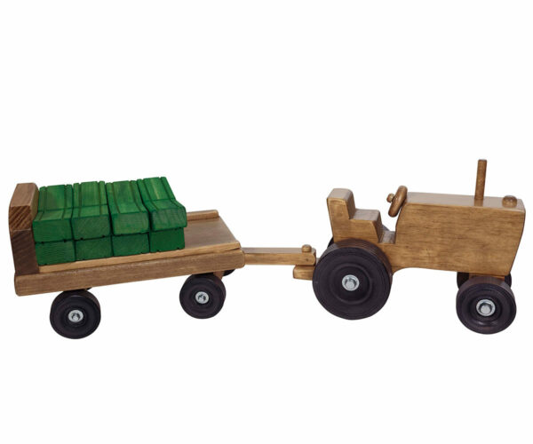 Wooden Tractor with Wagon and Hay Bales