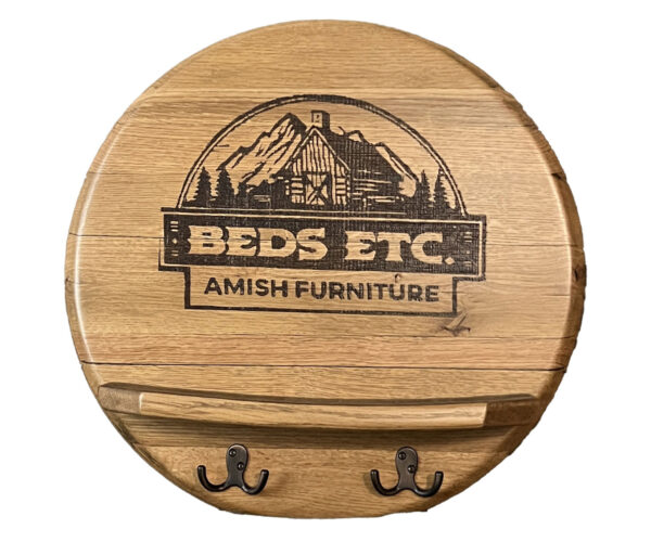 Whiskey Barrel Lid Engraved With Shelf - Image 2